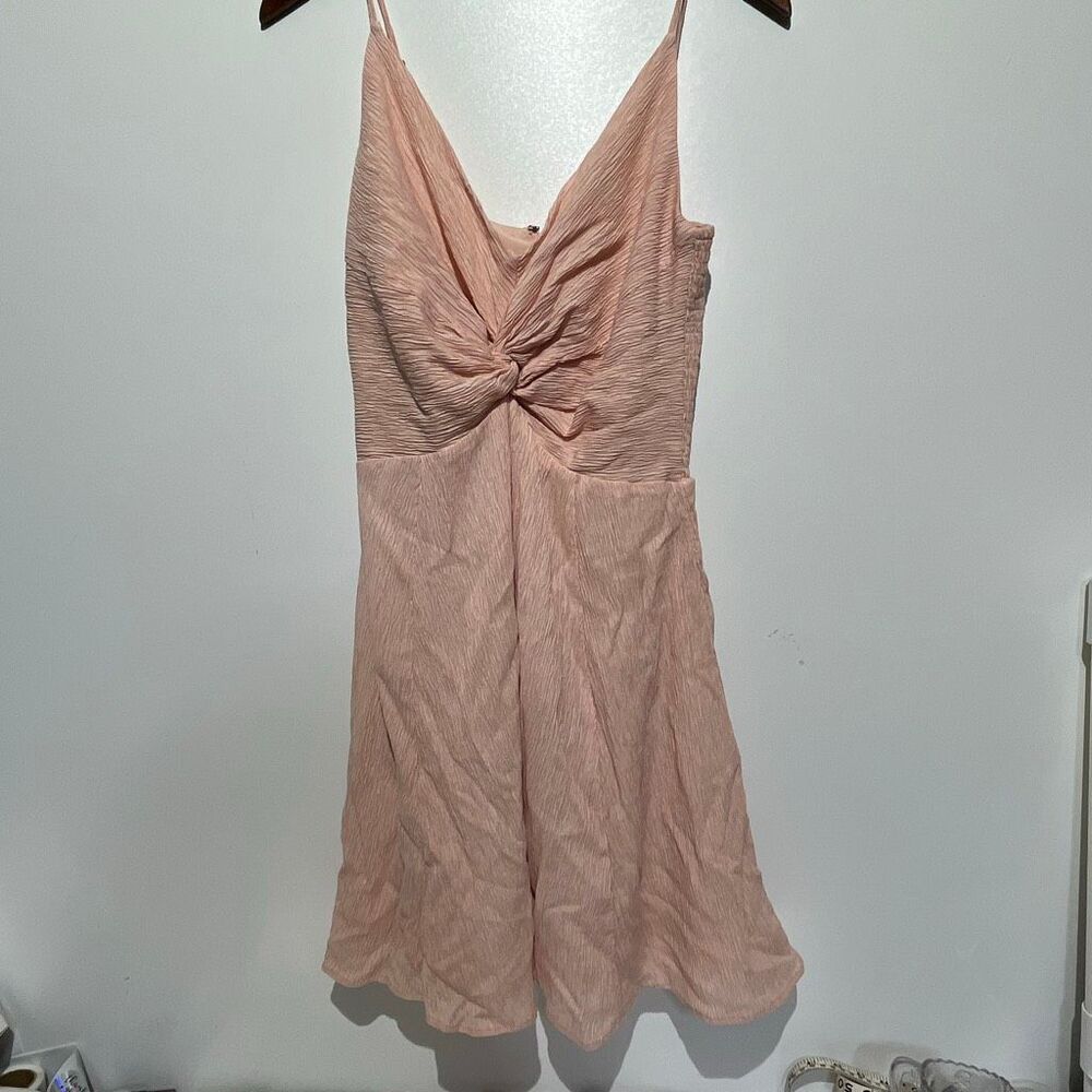 Abercrombie & Fitch Womens Light Pink Crinkle Twist-Front Mini Dress Medium Tall